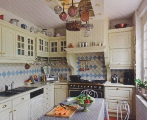 A beautiful painted French kitchen in Oise, Picardie region.