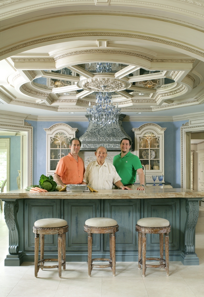 Peter, Ross, and Anthony Salerno in a custom Peter Salerno kitchen. (Credit Peter Rymwid)