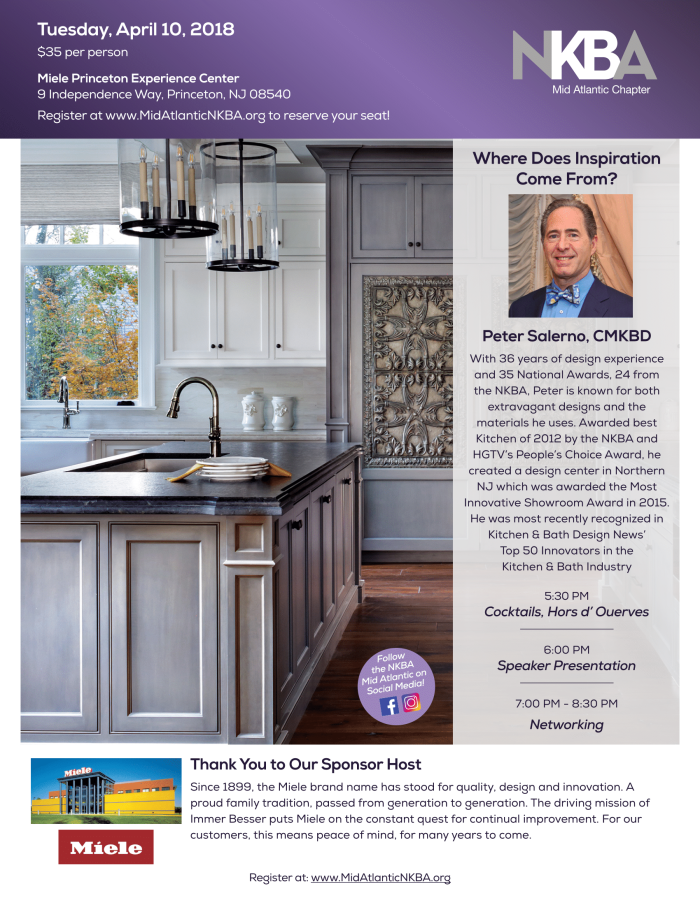 Register for NKBA Mid Atlantic's April 10th Miele event in Princeton, NJ, featuring Peter Salerno!